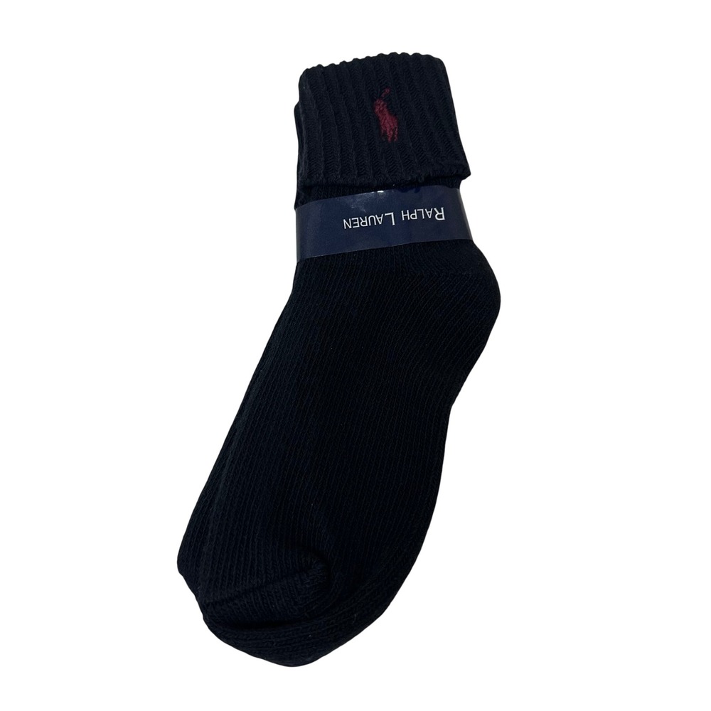 Ralph Lauren Navy Blue Ribbed Crew Socks Red Polo Logo Made in USA Fits 9-11